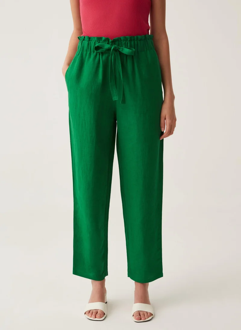 او في اس Ovs Paper Bag Trousers In Linen And Viscose