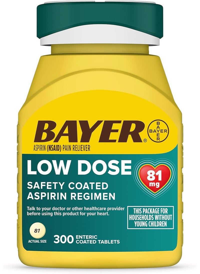 BAYER Safety Coated Aspirin Regimen, Low Dose, 81 mg, 300 Enteric Coated Tablets