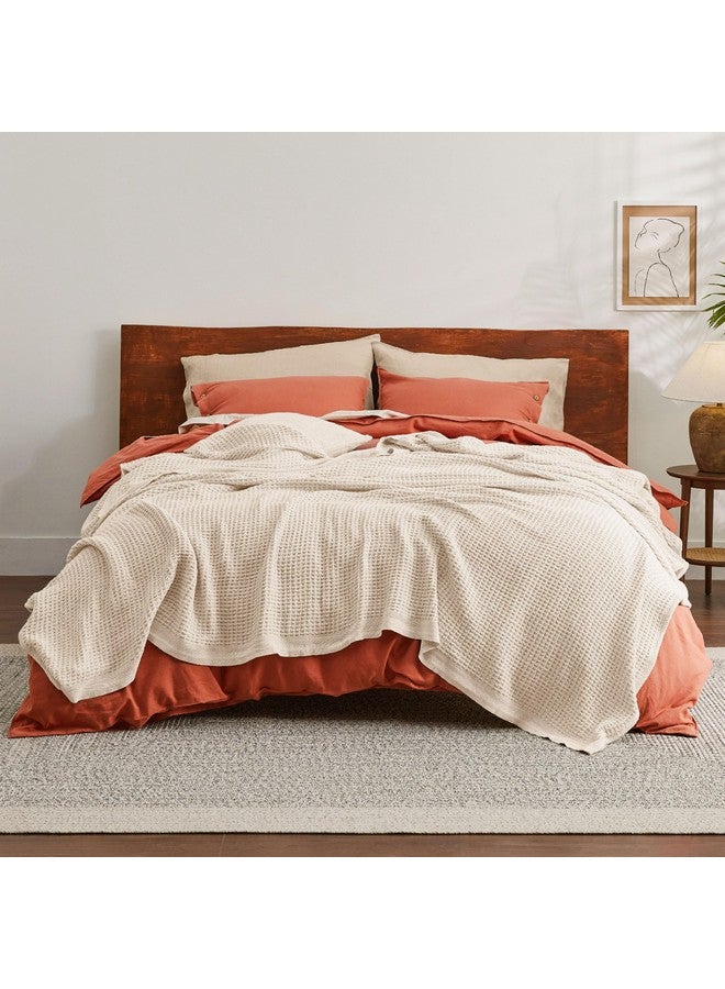 Bedsure Bedsure 100% Cotton Blanket King Size for Bed - Breathable and Soft, Waffle Weave Blanket for Summer Spring, Beige, 104x90 inches  - Image 2