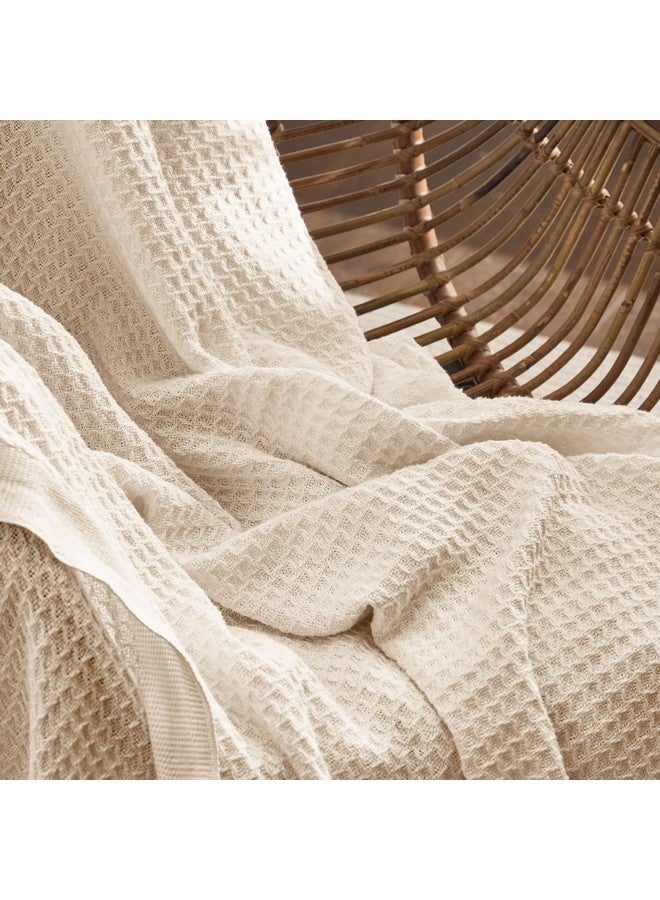 Bedsure Bedsure 100% Cotton Blanket King Size for Bed - Breathable and Soft, Waffle Weave Blanket for Summer Spring, Beige, 104x90 inches  - Image 3