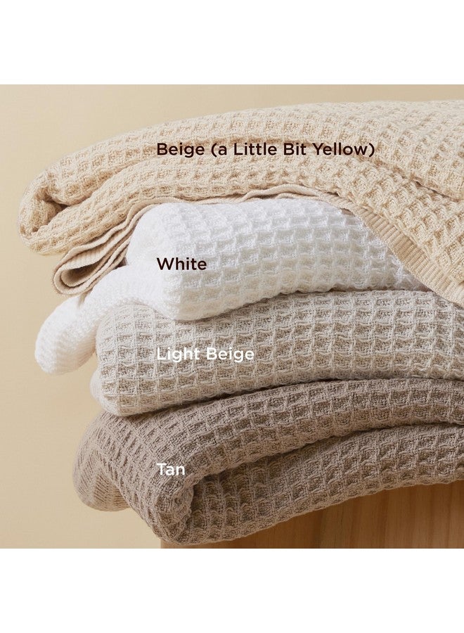 Bedsure Bedsure 100% Cotton Blanket King Size for Bed - Breathable and Soft, Waffle Weave Blanket for Summer Spring, Beige, 104x90 inches  - Image 4