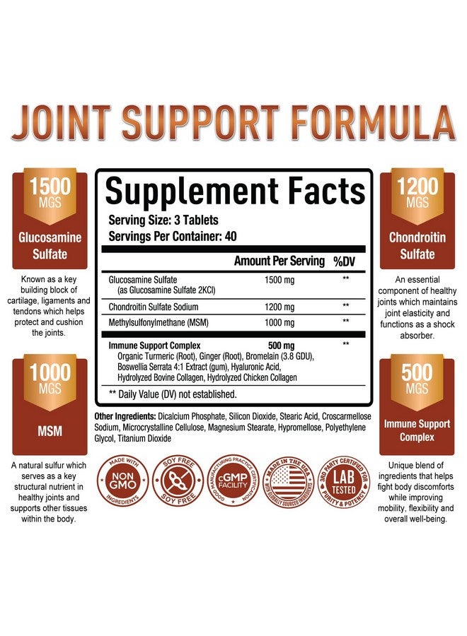 Purely Optimal Premium Glucosamine Chondroitin Msm Supplement Tablets W/Turmeric & Boswellia Glucosamine Sulfate Joint Supplement For Men & Women - Image 3