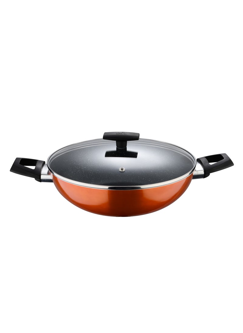 BERGNER ULTRA PRESSED ALUMINUM KADAI+ LID 28X8 CM WITH HEAT DOT TECHNOLOGY, INDUCTION BOTTOM, METALIC ORANGE COLOR, BG31315OR  - Image 2