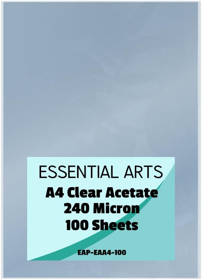 Essential Arts A4 Clear Acetate 240 Micron Pack of 100 Sheets. Extra Thick PVC Binding Cover Ideal for Etching, Craft, Stencils Picture Frames and Gifts 210x297mm - Image 1