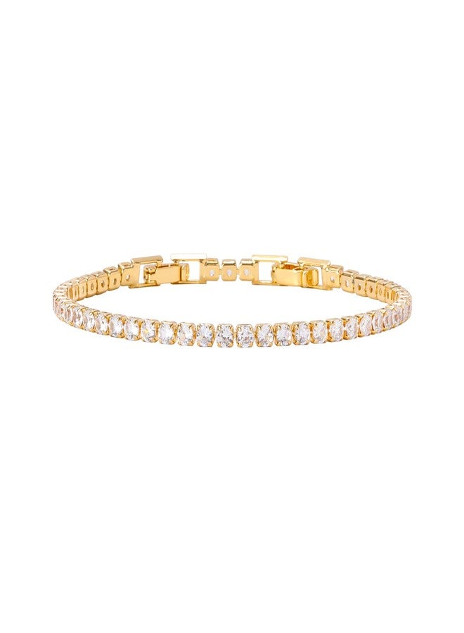 REHANDLE Adjustable Tennis Bracelets for Women Gold/Silver Dainty 14K Gold Plated Cubic Zirconia Bracelets for Women CZ Bling Diamond Bracelet for Prom Wedding, One Size, Stone, no gemstone - Image 2