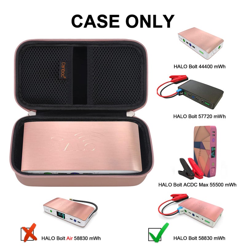 Canboc Canboc Carrying Case for Halo Bolt Portable Car Jump Starter 58830/57720/44400 mWh, Halo Bolt ACDC Max 55500 mWh Phone Charger, Mesh Bag for Jumper Cable, AC Wall Charger, Charge,Rose Gold  - Image 2