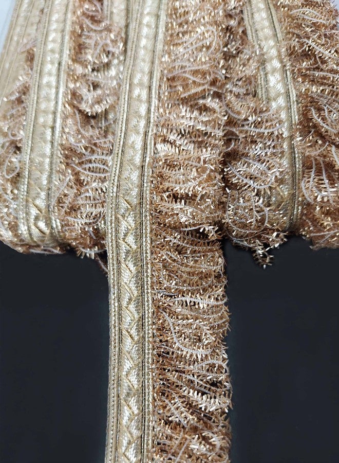 Pritam Fulzar Fringes Tassel Decorative Lace Trimmings Ribbon Festival Bridal Dupatta Lehenga, Saree, Anarkali, Indian Sari Border (Pearl Mate), Gold - Image 1