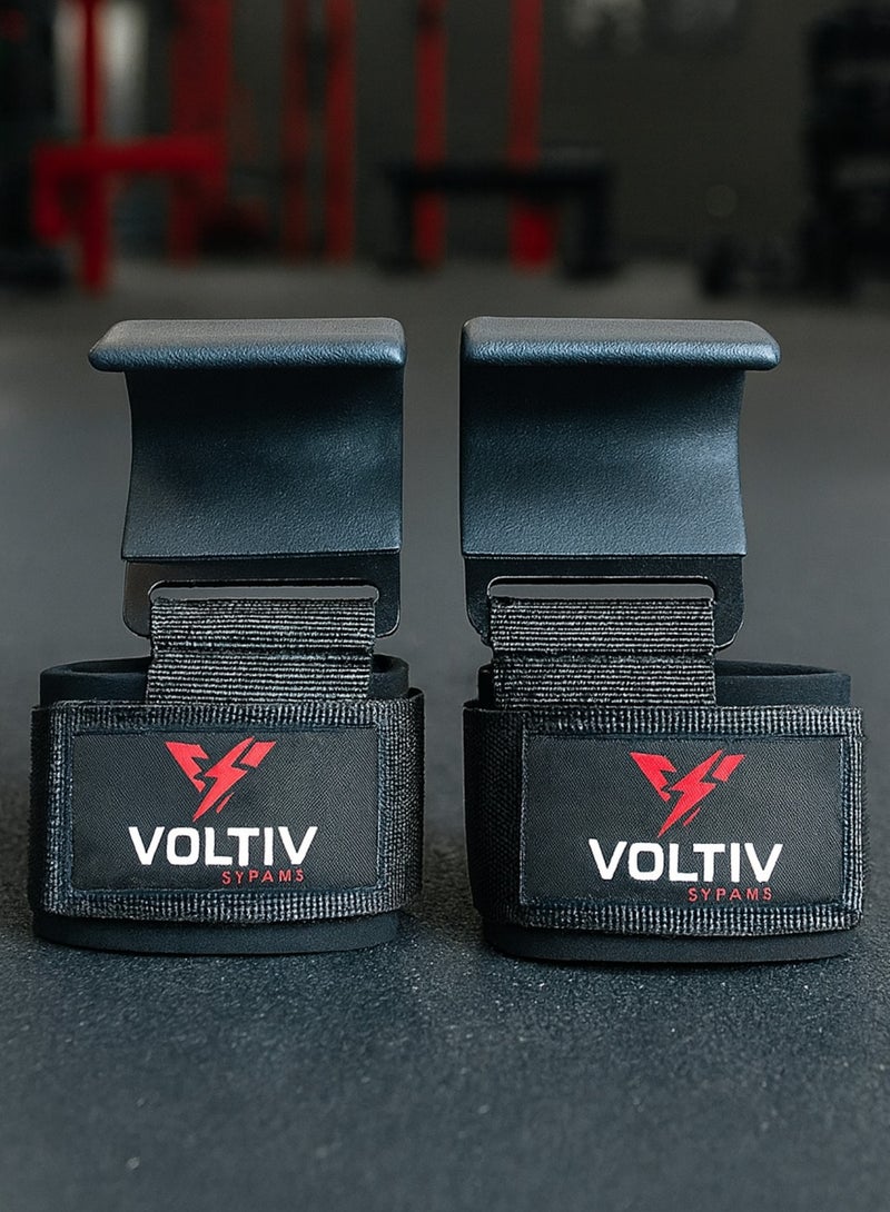 VOLTIV Weight Lifting Wrist Hooks Straps – Heavy Duty Steel Grip Support for Deadlifts, Pull-Ups, Rows & Shrugs – Adjustable Padded Wrist Wraps for Bodybuilding, Powerlifting & Gym Training - Image 1