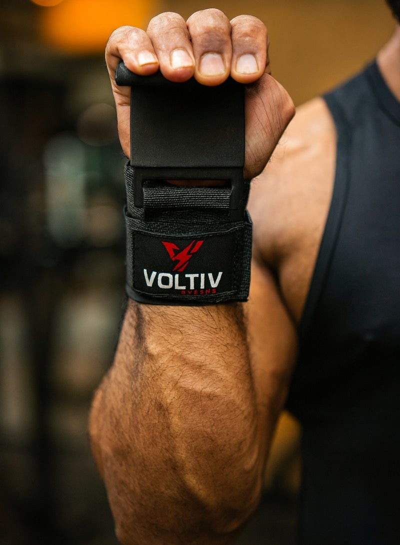 VOLTIV Weight Lifting Wrist Hooks Straps – Heavy Duty Steel Grip Support for Deadlifts, Pull-Ups, Rows & Shrugs – Adjustable Padded Wrist Wraps for Bodybuilding, Powerlifting & Gym Training - Image 2