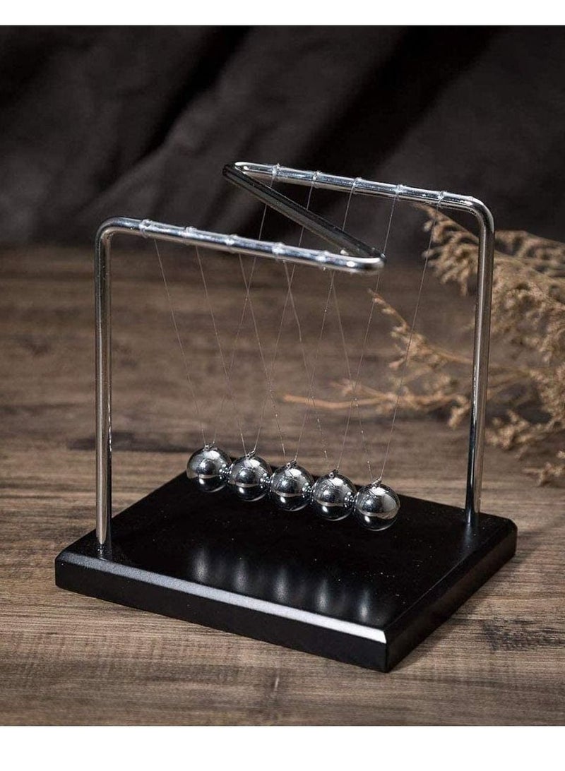 NIBEMINENT Z-Shape Newton's Cradle Balance Ball Classic Wood Base Metal Pendulum Balls Physics Science Ornaments Smart Toys for Desk Home Decoration - Image 1