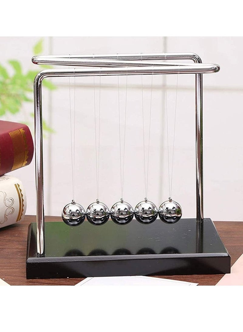 NIBEMINENT Z-Shape Newton's Cradle Balance Ball Classic Wood Base Metal Pendulum Balls Physics Science Ornaments Smart Toys for Desk Home Decoration - Image 2