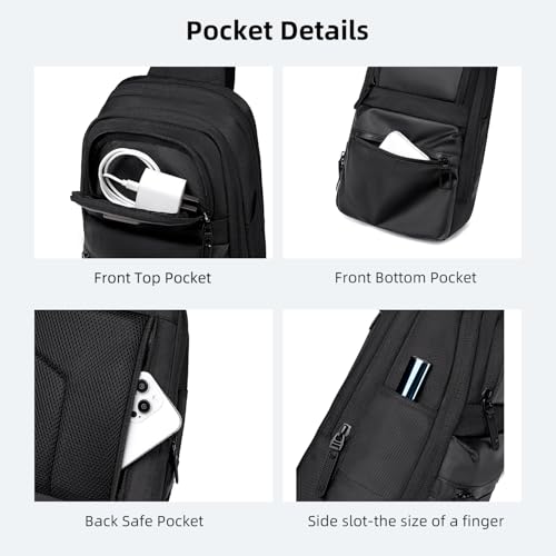 GOLDEN WOLF Sling Backpack for Men Cross Sling Bag for 9.7inch iPad Office Handgun Bag Chest Bags Sleek Single Shoulder Bag Multi-pocket Water-resistant One Side Bag for Work Casual Daily Use, Black - Image 5
