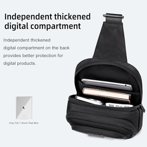 GOLDEN WOLF Sling Backpack for Men Cross Sling Bag for 9.7inch iPad Office Handgun Bag Chest Bags Sleek Single Shoulder Bag Multi-pocket Water-resistant One Side Bag for Work Casual Daily Use, Black - Image 3