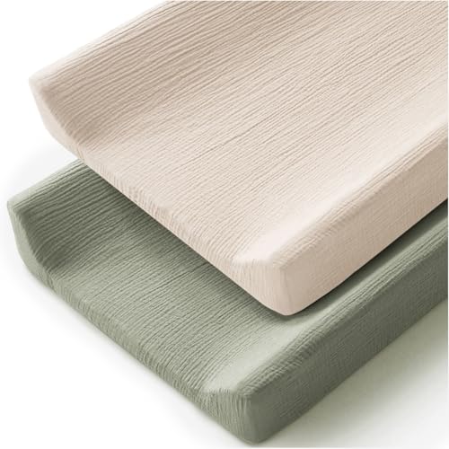 MairMore Changing Pad Cover for Neutral Baby Muslin Soft Cotton Diaper Changing Table Pad Cover Changing Pad Sheets for Girls and Boys 2 Pack