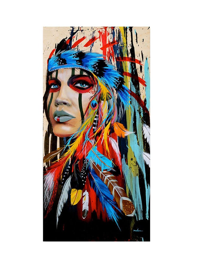 نيبمينينت لوحة فنية من قماش الكانفاس بطبعة امراة وبتصميم مزين بالريش متعدد الألوان 40 x 80سنتيمتر - Image 1