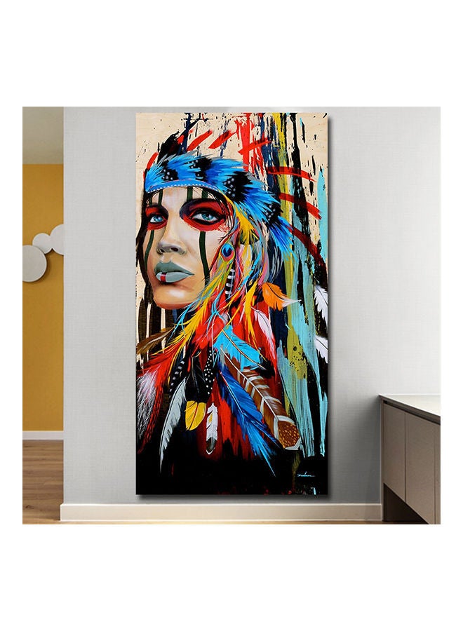 نيبمينينت لوحة فنية من قماش الكانفاس بطبعة امراة وبتصميم مزين بالريش متعدد الألوان 40 x 80سنتيمتر - Image 2