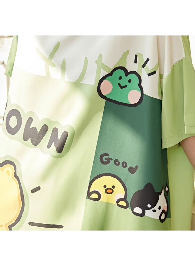 Fenton Fenteng Cartoon Cute Nightgown Women's Summer Thin Cotton Casual Pajamas All Cotton Women's Dress Fruit Green S - Image 4