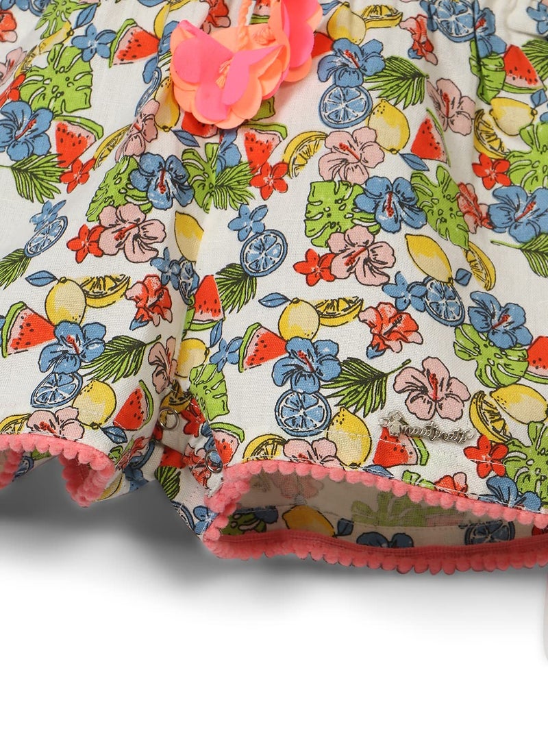 Nautinati Girls Printed Strap Sleeve Jumpsuit with Waist Tie Up | Rayon | Age 0-3 Years Multicolour - Image 3