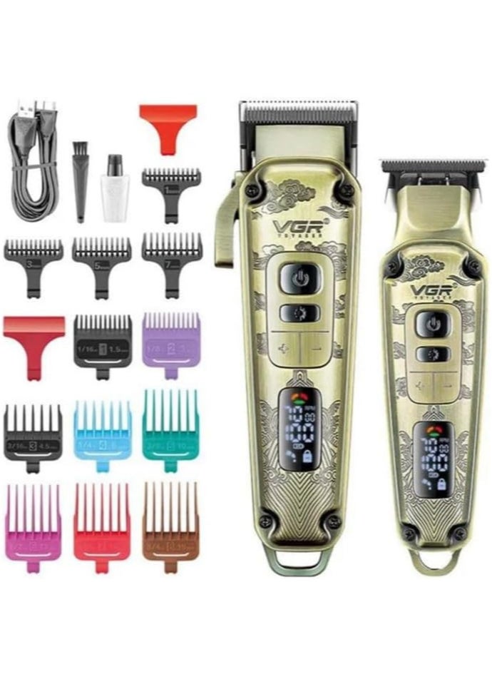 Generic - VGR V-643 Premium Metal Hair Clipper with Metal Blade, 5500-7000 RPM Digital Display, 4 Speed ​​Motor, Auto Test Button, 12 Guide Combs and T-Trim - Image 1