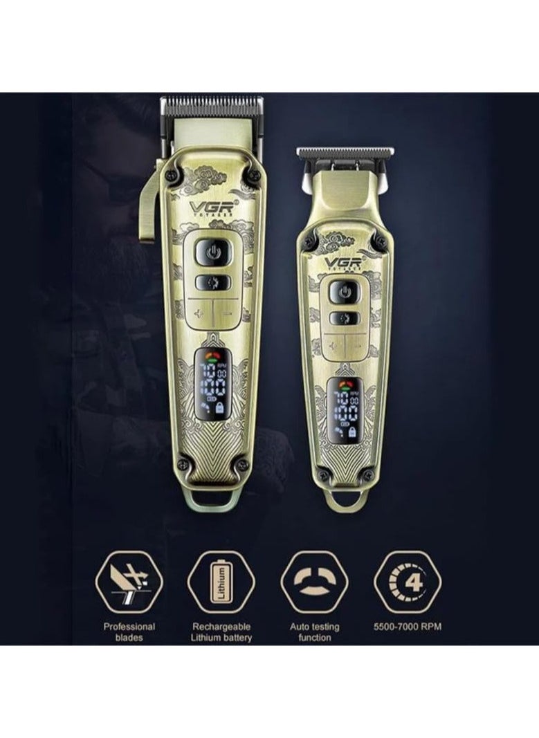 Generic - VGR V-643 Premium Metal Hair Clipper with Metal Blade, 5500-7000 RPM Digital Display, 4 Speed ​​Motor, Auto Test Button, 12 Guide Combs and T-Trim - Image 1