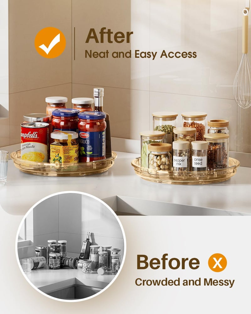 LAMU 2 Pack Lazy Susan Organizer 9.25 inch Lazy Susan Turntable for Cabinet, Rotating Spice Organization for Cabinet, Kitchen, Table Top, Countertop, Pantry Fridge Organizers and Storage, Amber - Image 5