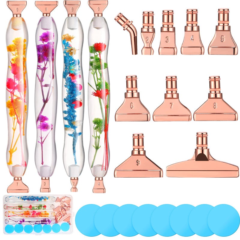 Geyoga 23 Pcs Flower Diamond Painting Art Drill Tool Pen Kits Resin for Adults with Rose Gold Pen Tips Preppy DIY Diamond Arts Pens Accessories Nail Art Embroidery Decoration - Image 1