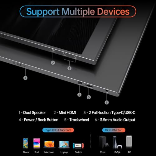 Yxk 4K Portable Monitor 15.6" 3840x2160 UHD USB-C HDMI Laptop, 100% RGB IPS Computer Gaming Display HDR Travel Speakers & Smart Cover for Laptop Xbox PS5 Switch PC Phone - Image 5