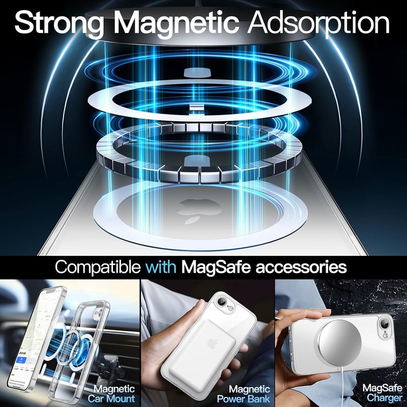 جي تيك جراب مغناطيسي لهاتف Iphone 16E مقاس 6.1 بوصة 2025 متوافق مع Magsafe، غطاء ممتص للصدمات للهاتف، غطاء خلفي شفاف مضاد للخدش - Image 4