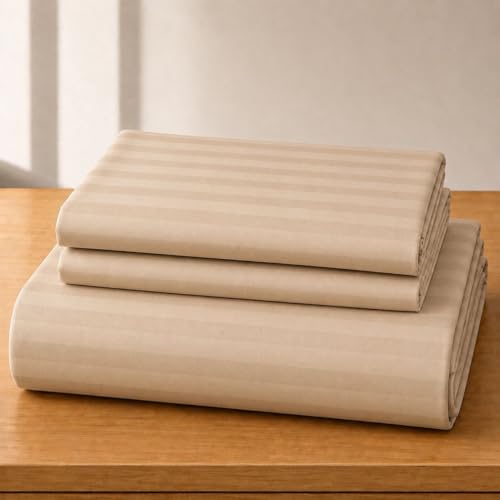 Castiqa Satin Fabric 210TC Double Bed Bedsheet with 2 Pillow Covers for Home/Hotels/Dining Room (Beige) - Image 4