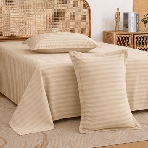Castiqa Satin Fabric 210TC Double Bed Bedsheet with 2 Pillow Covers for Home/Hotels/Dining Room (Beige) - Image 2