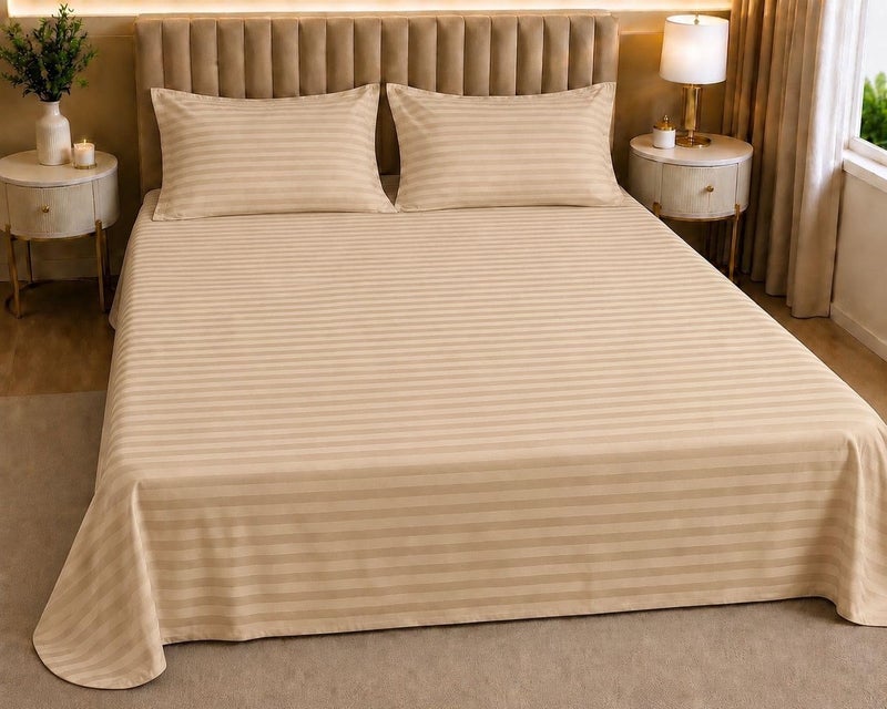 Castiqa Satin Fabric 210TC Double Bed Bedsheet with 2 Pillow Covers for Home/Hotels/Dining Room (Beige) - Image 1