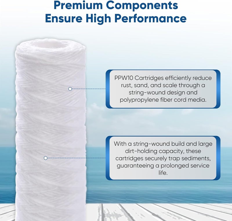Pure Plus PUREPLUS 5 Micron 10"x2.5" Whole House String Wound Sediment Filter for Well Water, Replacement Cartridge for Universal 10 inch RO System, WP-5, Aqua-Pure AP110, CFS110, Culligan P5, WFPFC4002, 2Pack - Image 2