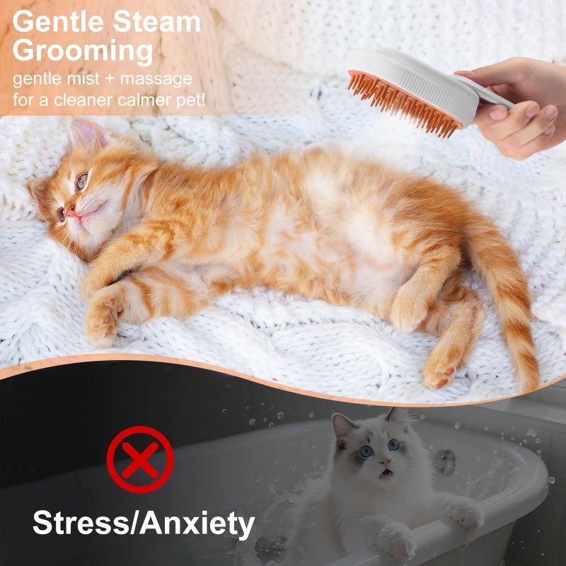 VVWVVW Steam Brush for Cat & Dog â€“ 3-in-1 Spritz Pet Spray Hair Removal Comb for Grooming & Shedding Steam â€“ Water Brush for Long & Short Haired Petsâ€“ Includes Two Bottles Waterless Shampoo - Image 3