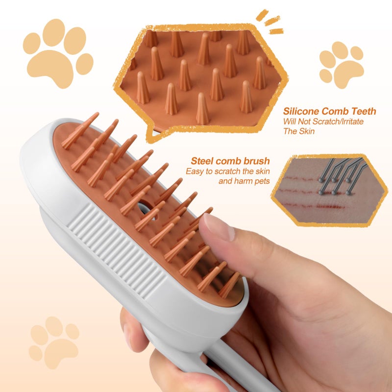 VVWVVW Steam Brush for Cat & Dog â€“ 3-in-1 Spritz Pet Spray Hair Removal Comb for Grooming & Shedding Steam â€“ Water Brush for Long & Short Haired Petsâ€“ Includes Two Bottles Waterless Shampoo - Image 5