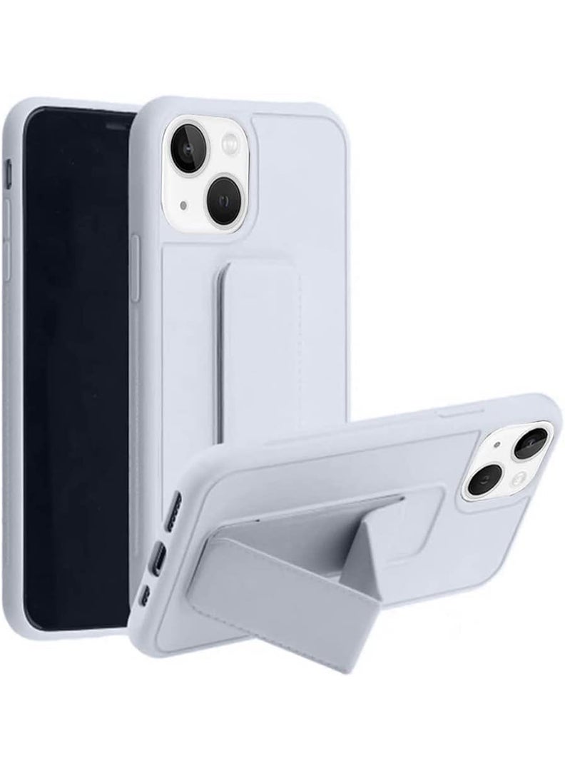 رفع القضية جراب متوافق مع هاتف Apple iPhone 14/13 مع حامل مغناطيسي وحامل، جراب وحامل حزام إصبع من السيليكون الممتاز وغطاء حامل للسيارة - رمادي - Image 1