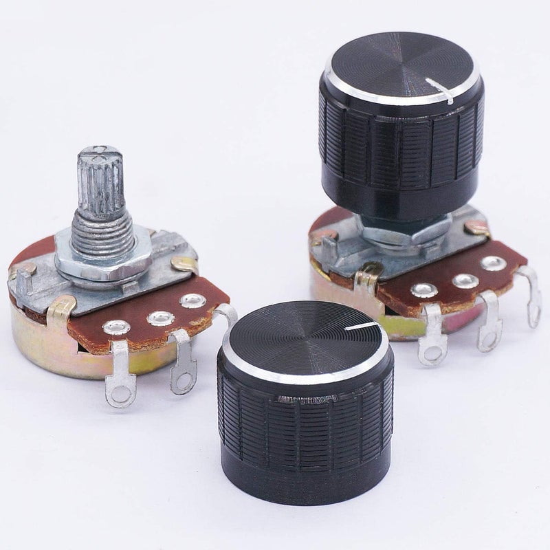 TWTADE / 3pcs wh138 10k ohm Potentiometer Single Turn Rotary Linear Variable Potentiometer +3pcs black Aluminum alloy knob - Image 2