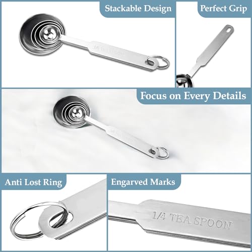 Parage 4 Pieces Stainless Steel Measuring Spoon Set for Measuring Dry & Liquid Ingredients/Cooking & Baking Cakes with Permanent Engraved Accurate Measurements (Set of 4) - Image 3