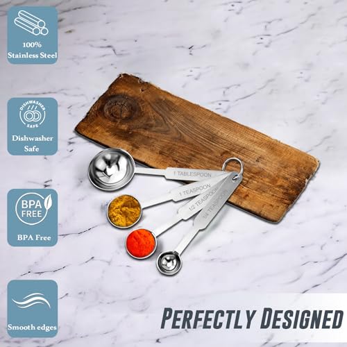 Parage 4 Pieces Stainless Steel Measuring Spoon Set for Measuring Dry & Liquid Ingredients/Cooking & Baking Cakes with Permanent Engraved Accurate Measurements (Set of 4) - Image 4
