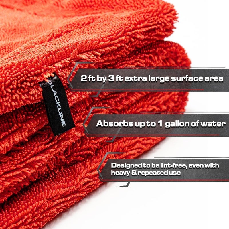 Blackline Car Drying Towel - 2ft x 3ft XL-Popular Pick Among Detailing Pros - 1300 GSM Microfiber Towel - Absorbs Over 8lbs of Water - Leaves No Streaks, Spots or Scratches - Dries an Entire Car - Image 4