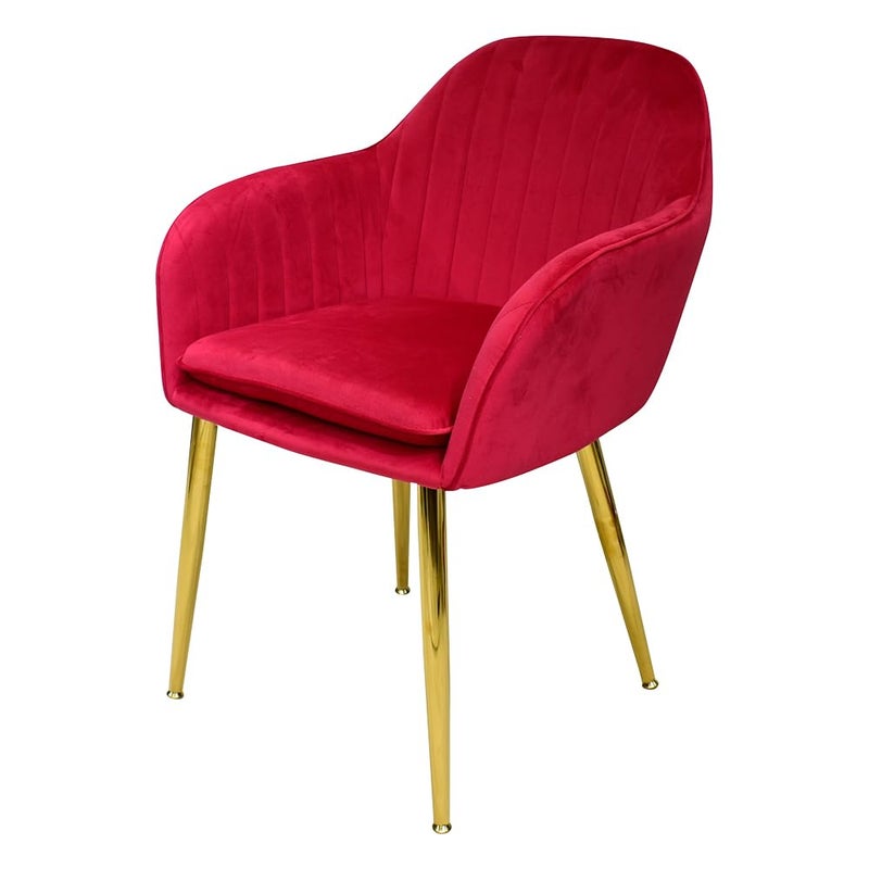 Creative Velvet Upholstered Modern Accent Armchair for Living and Dining Room MidCentury Armrest and Backrest Seat with Golden Legs Standard Red Pack of 1 - Image 3