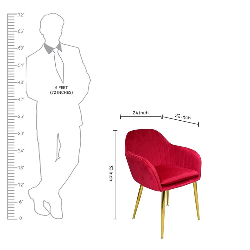 Creative Velvet Upholstered Modern Accent Armchair for Living and Dining Room MidCentury Armrest and Backrest Seat with Golden Legs Standard Red Pack of 1 - Image 2