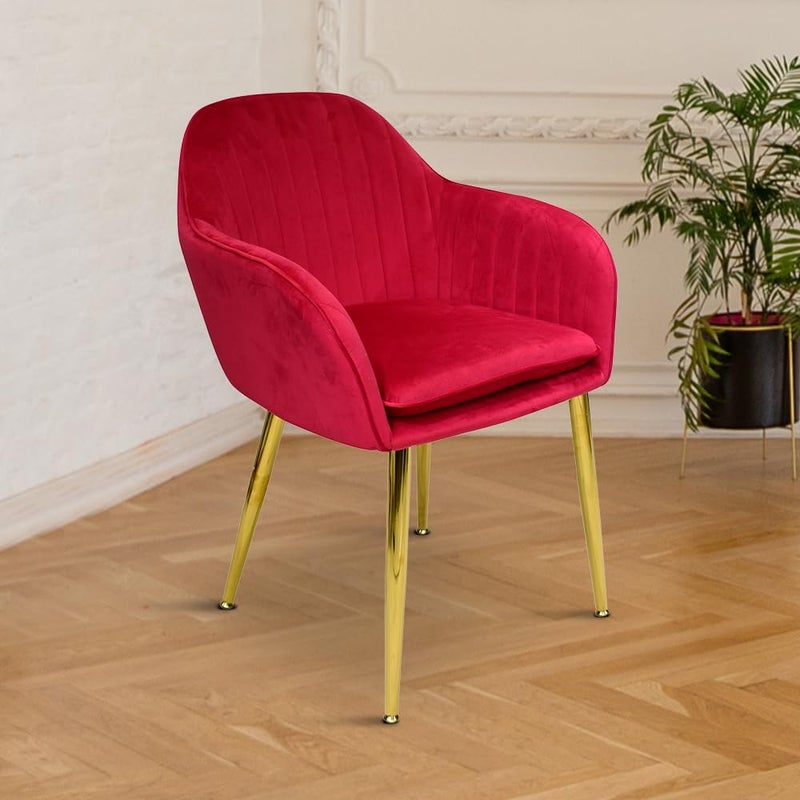 Creative Velvet Upholstered Modern Accent Armchair for Living and Dining Room MidCentury Armrest and Backrest Seat with Golden Legs Standard Red Pack of 1 - Image 1
