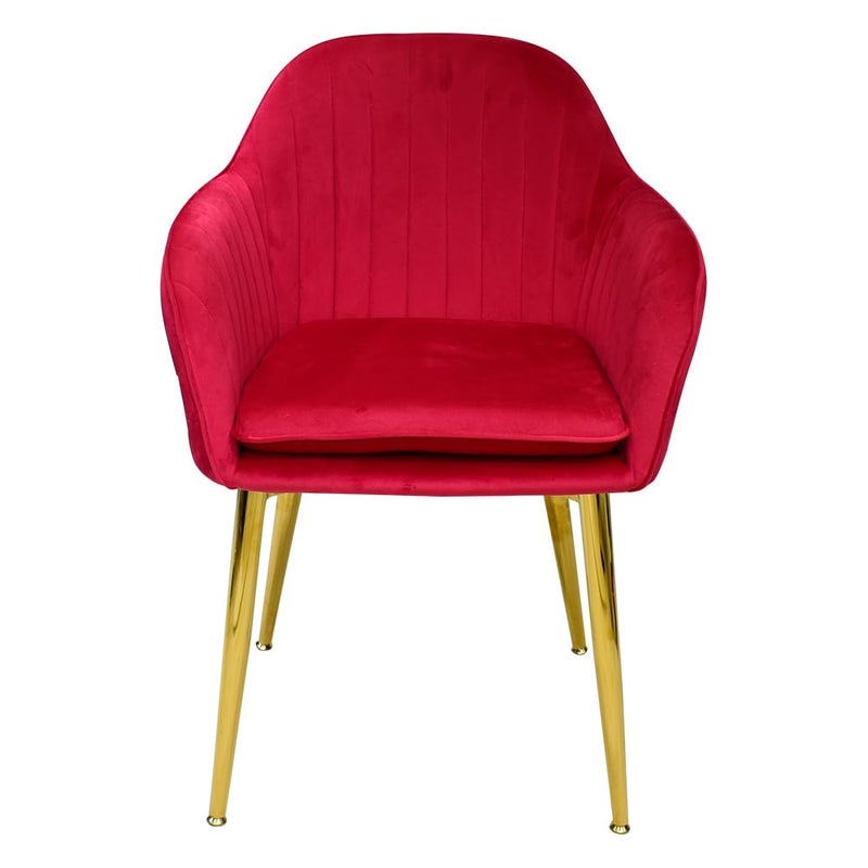 Creative Velvet Upholstered Modern Accent Armchair for Living and Dining Room MidCentury Armrest and Backrest Seat with Golden Legs Standard Red Pack of 1 - Image 4