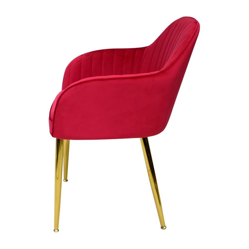 Creative Velvet Upholstered Modern Accent Armchair for Living and Dining Room MidCentury Armrest and Backrest Seat with Golden Legs Standard Red Pack of 1 - Image 5