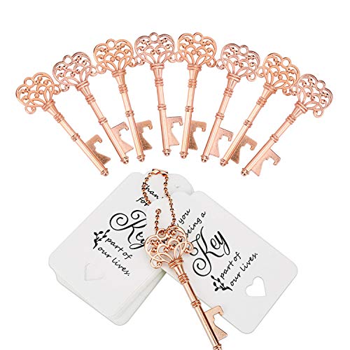 WODEGIFT 60 PCS Bridal Shower Favors，Wedding Favors Key Bottle Opener with Thank You Card Tag and Key Chains,Wedding Souvenirs for Guests(Rose Gold) - Image 1