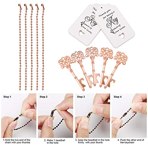 WODEGIFT 60 PCS Bridal Shower Favors，Wedding Favors Key Bottle Opener with Thank You Card Tag and Key Chains,Wedding Souvenirs for Guests(Rose Gold) - Image 4