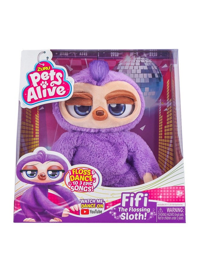 Pets Alive Fifi the Flossing Sloth Purple - 11" Interactive Animal Dancing Robotic Plush Toy with 3 Songs, Floss Dance, Adorable Gift, Party Plush Toy Kids Ages 3+ - Image 1