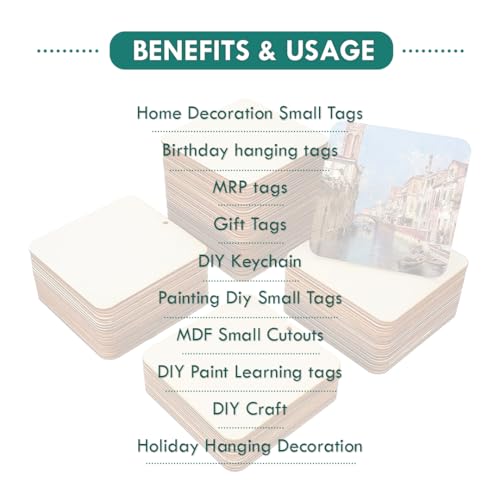 ROOT KRAFT MDF Cutouts | Wooden Cutout for Craft | Pine Wood | Unfinished Tags for Key Chain, Slices Crafts, Xmas, Decorations, Painting | Resin Art Work | MDF Board Cutouts, Square- [50pcs- 5x5 cm] - Image 2