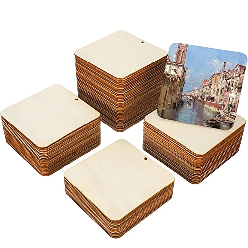 ROOT KRAFT MDF Cutouts | Wooden Cutout for Craft | Pine Wood | Unfinished Tags for Key Chain, Slices Crafts, Xmas, Decorations, Painting | Resin Art Work | MDF Board Cutouts, Square- [50pcs- 5x5 cm] - Image 1