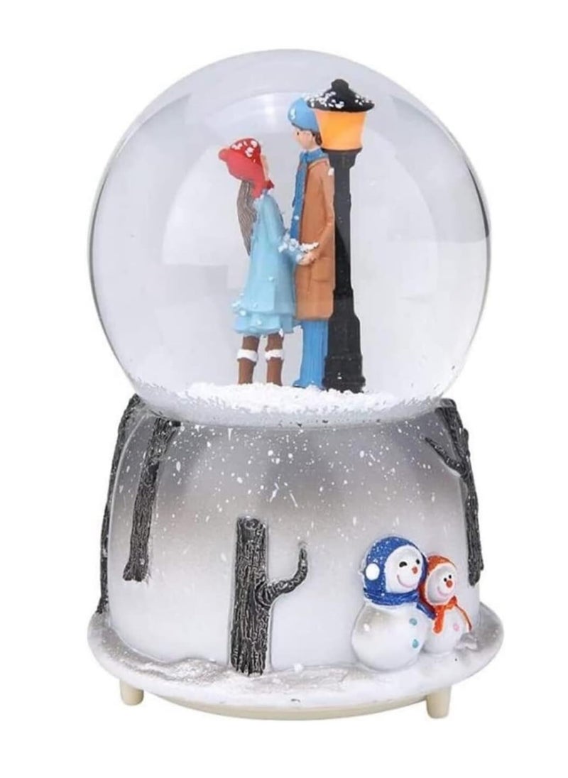 BLAZE Winter Romance Snow Globe – Couple Under Streetlight with Snowy Forest & Snowmen  - Image 1